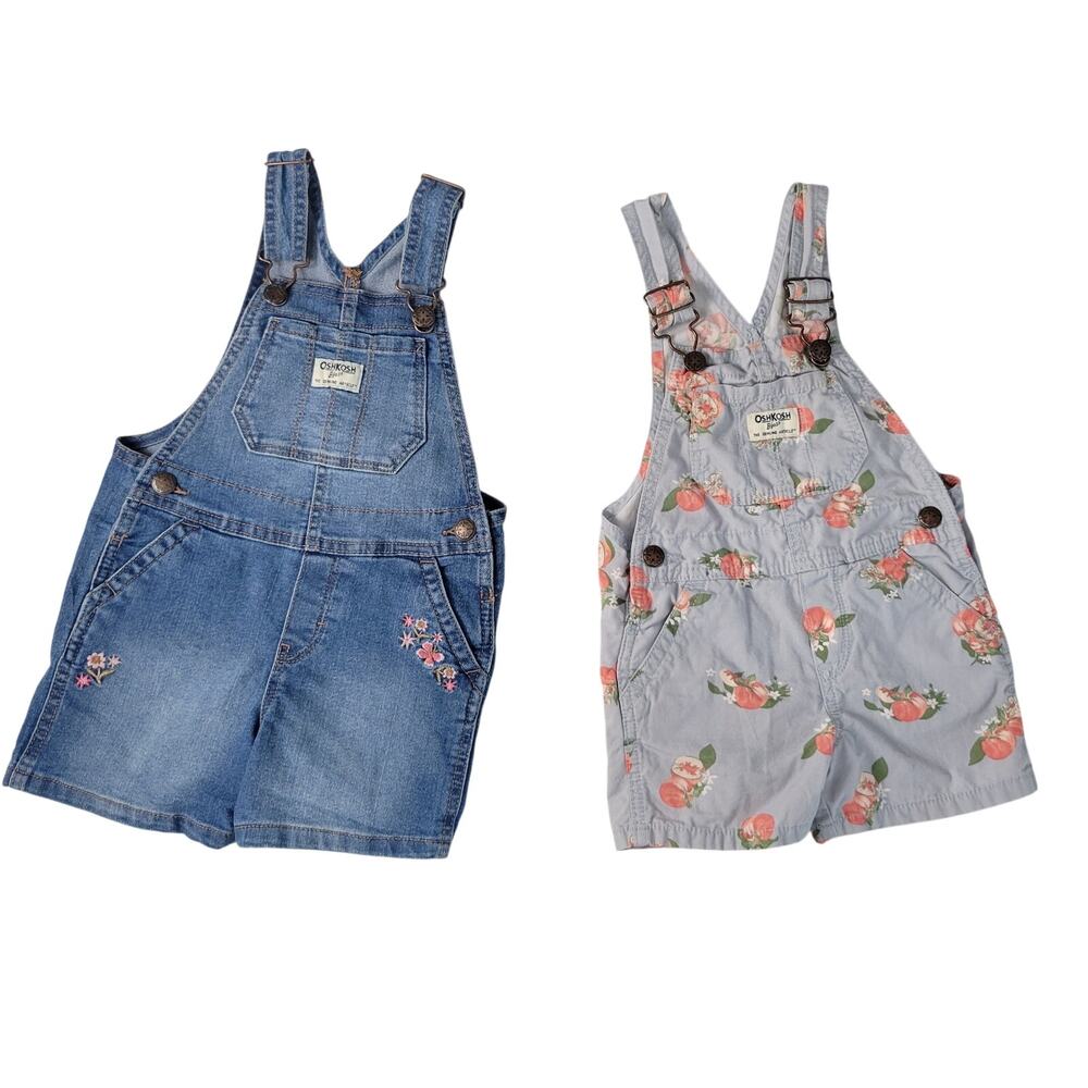 Oshkosh B'Gosh Overalls Girls 2T 3T 2 Piece Floral Cotton Snap Spring Summer